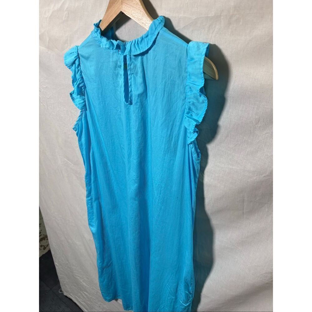 Stark Blue Cotton Midi Dress Large Ruffle Neck Sleeveless Swing Dress USA - Picture 4 of 9